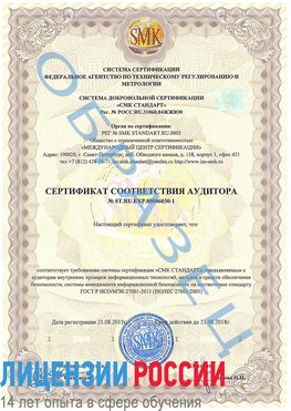 Образец сертификата соответствия аудитора №ST.RU.EXP.00006030-1 Протвино Сертификат ISO 27001